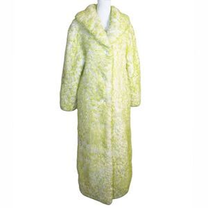Vintage Y2K blanc noir lime green & white faux fur full length coat jacket M